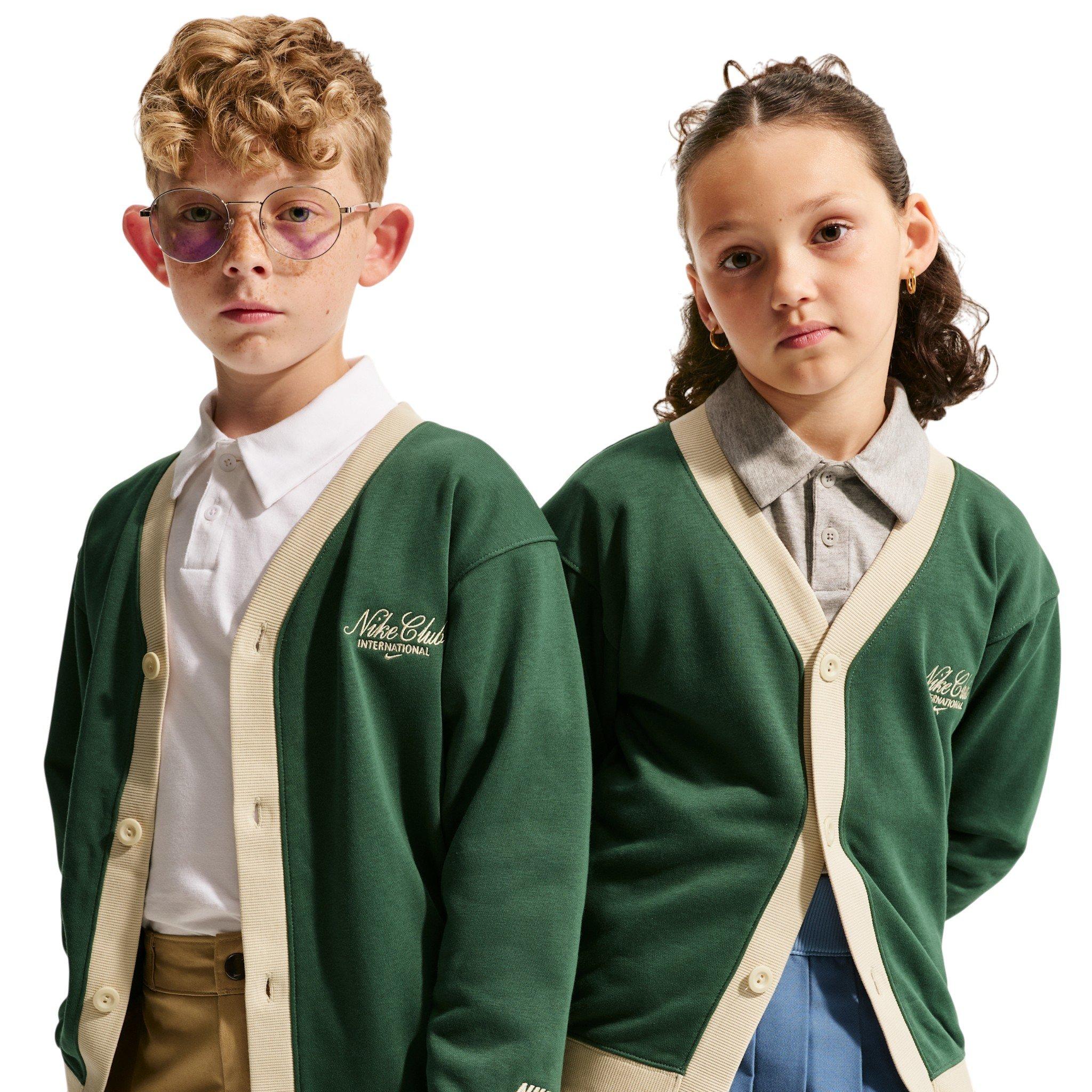Nike Big Kid's Sportswear Club Cardigan - Green/Beige - GREEN/BEIGE